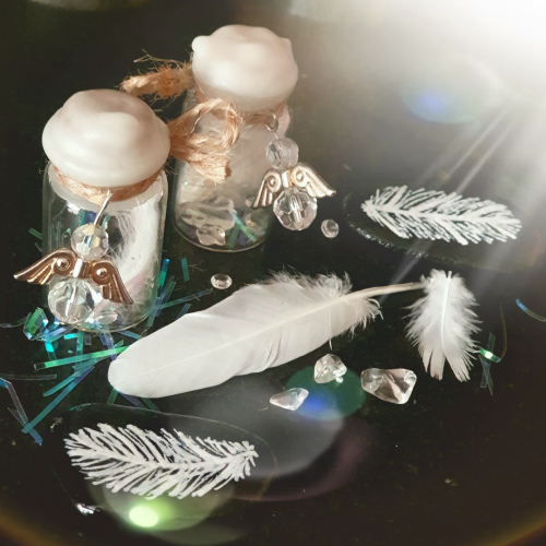 Guardian Angel REAL FALLEN FEATHER Jar & Angel Feather Sea Stone - Small