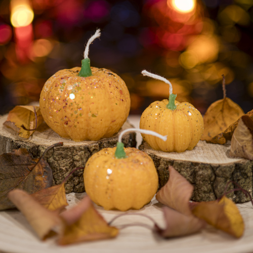 Set Of 3 PUMPKIN CANDLES -  WITH Hidden Gemstone Cores