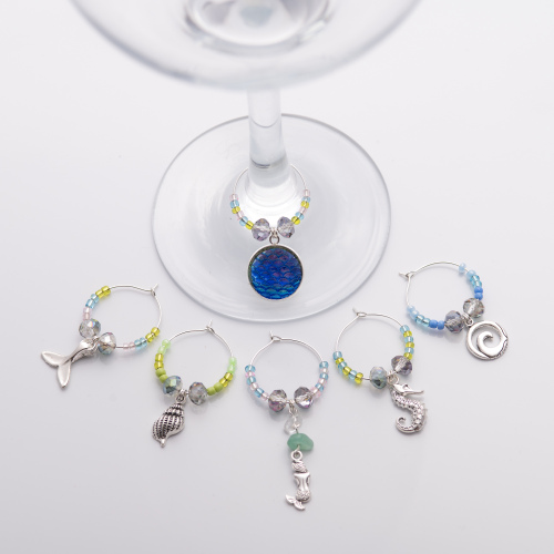 MERMAIDS & MERMEN Wine GLASS CHARMS Set of 6 