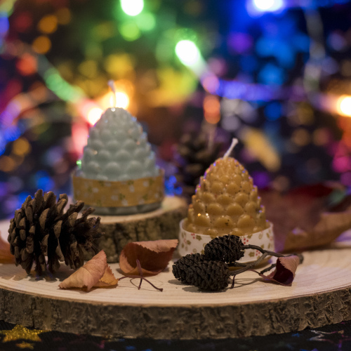 Set Of 2 PINECONE CANDLES -  WITH Hidden Gemstone Cores