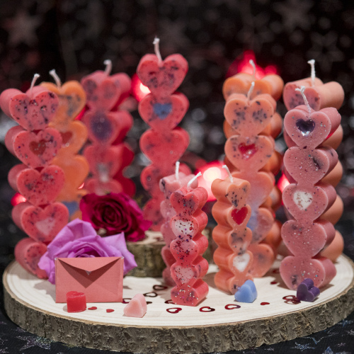 LOVE HEART Candle Set - WITH Wax Hearts & Hidden Gemstone Core