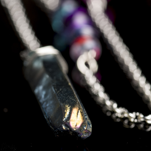 RAINBOW METALLIC QUARTZ Crystal Point DOWSING PENDULUM