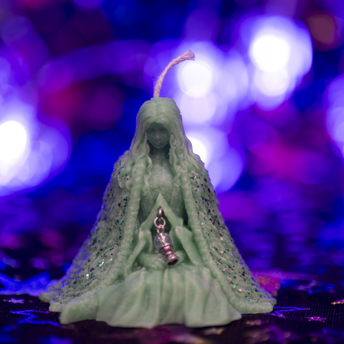 GREEN Crystal Ball WITCH CANDLE -  WITH Hidden Gemstone Core