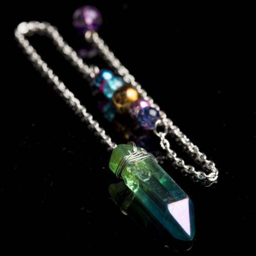 RAINBOW AURA QUARTZ Crystal Point DOWSING PENDULUM