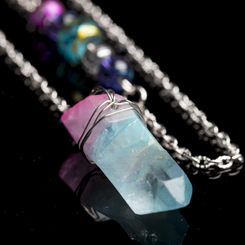 PASTEL PINK & BLUE QUARTZ Crystal Point DOWSING PENDULUM