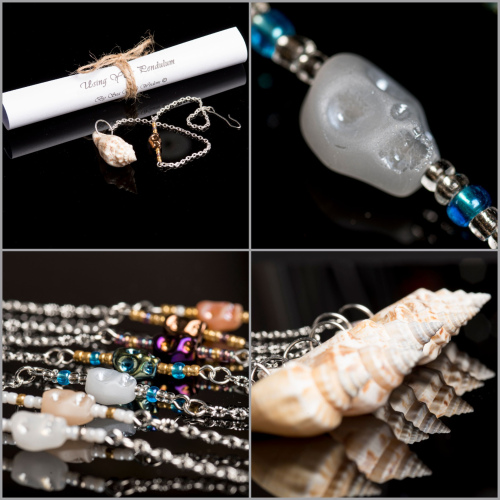 DOWSING PENDULUM Spiral Sea Shell with WHITE GLASS SKULL Beading