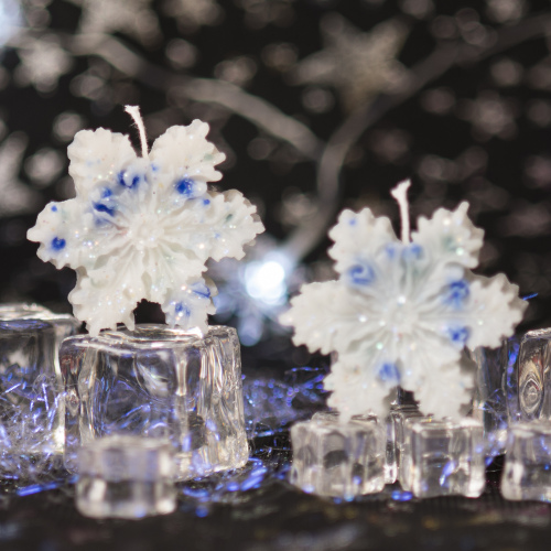 Set Of 2 SNOWFLAKE CANDLES -  WITH Hidden Gemstone Cores